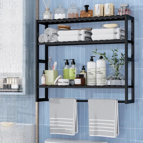 Miniatura 10 de Organizador de baño extralargo, estantes de almacenamiento 100% de bambú, altura ajustable sobre el inodoro, estante flotante para pared y ducha, se