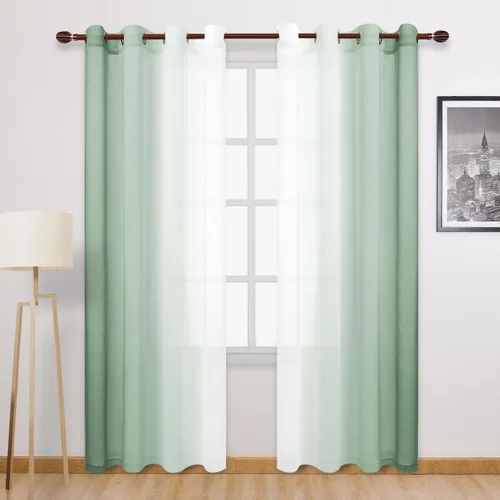 Miniatura 18 de DWCN Cortinas Transparentes de Lino Sintético Negro Degradado Ombré - Cortinas Semi Transparentes de Gasa con Ojales en la Parte Superior