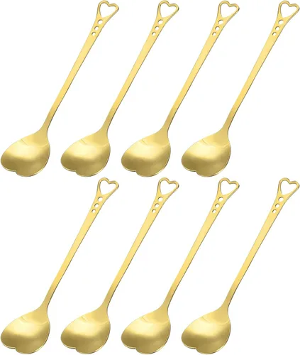 uxcell 8 cucharas en forma de corazón de acero inoxidable de 5.7 pulgadas, cucharas de postre de café, cucharadita para agitar, té y azúcar, color