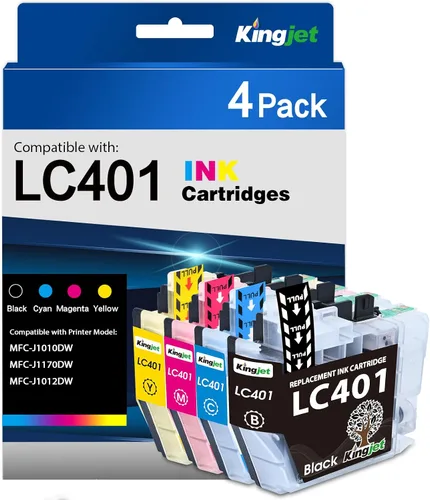 Kingjet LC401 - Cartuchos de tinta de repuesto para cartuchos de tinta Brother LC401 compatibles con MFC-J1010DW MFC-J1170DW MFC-J1012DW, 4 unidades