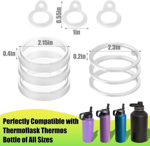 Miniatura 3 de Vodolo Junta de silicona de repuesto para Thermoflask 24oz/32oz/40oz/64oz, cada una con pinza para tapa de botella de agua con popote, tapa para 9PCS