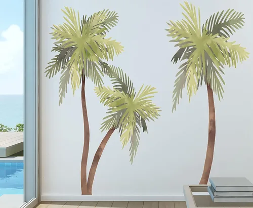 Miniatura 5 de Calcomanía de pared de acuarela de palmera, decoración de casa de playa, calcomanías con estampado tropical, gaviotas de pájaros, 72 pulgadas