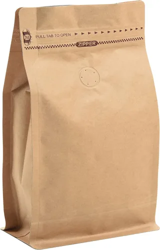 Bolsas de café de papel kraft – Kraft de alta barrera y forro de aluminio – Bolsas de café de fondo plano con válvula de desgasificación, bolsas de