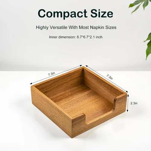 Miniatura 5 de Servilletero de madera de acacia para mesa, dispensador de servilletas cuadrado de granja con amplia apertura lateral, servilletas de papel fáciles