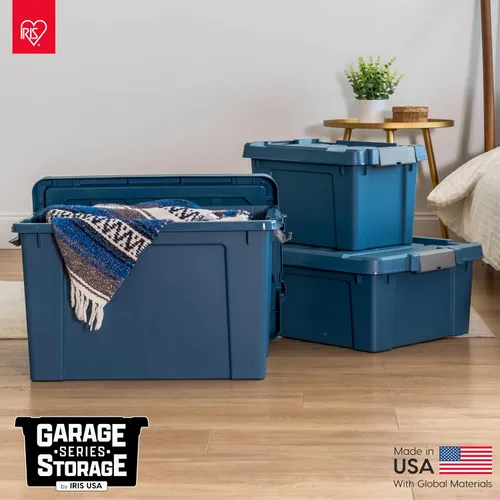 Miniatura 7 de IRIS USA Contenedores de almacenamiento ecológicos de 12 galones con tapas, paquete de 4 unidades, fabricados en Estados Unidos, contenedores Azul