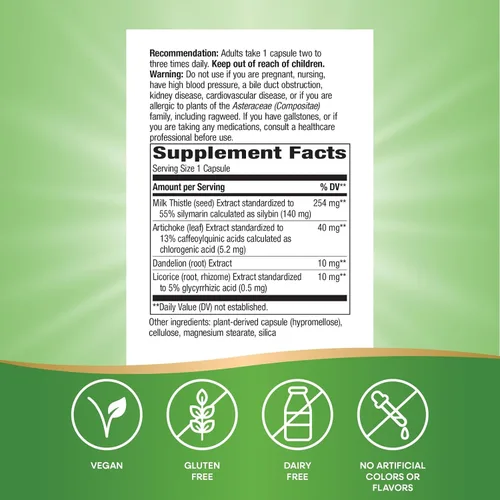 Miniatura 2 de Nature's Way Super Milk Thistle, promueve la función hepática saludable*, mezcla de 4 hierbas, vegano, 120 cápsulas