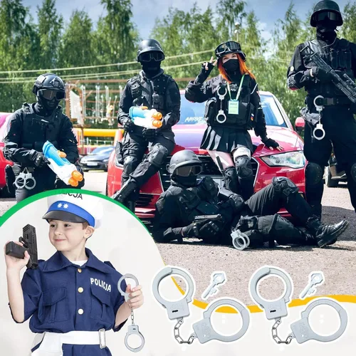 Miniatura 5 de Junkin Juego de 24 esposas de plástico con llaves de liberación de seguridad, esposas, divertido regalo de fiesta, disfraz de escenario, juguete