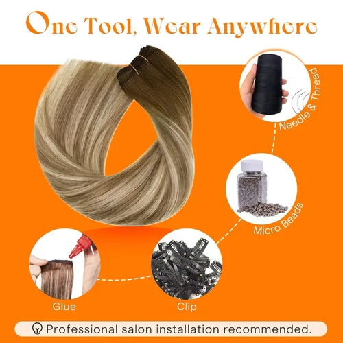 Miniatura 5 de Sunny Hair Extensiones de Trama de Cabello Humano Marrón Extensiones de Cabello para Coser Cabello Humano Real Marrón Oscuro Ombré Marrón Claro