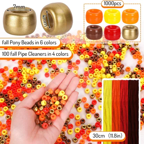 Miniatura 2 de Whaline 1000 cuentas de pony de otoño con 100 tallos de chenilla, limpiadores de tuberías de 6 colores, cuentas de plástico para manualidades