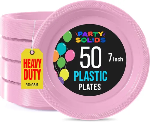 Miniatura 10 de Exquisite Party Solids - Platos de plástico naranja para suministros de fiesta, platos desechables de 10 pulgadas, 50 piezas, juego de vajilla
