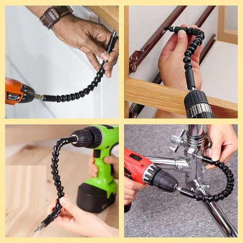 Miniatura 6 de Soporte de broca de ángulo recto negro de 105 grados, destornillador hexagonal de 1/4 pulgadas y kit de brocas de extensión de ángulo flexible