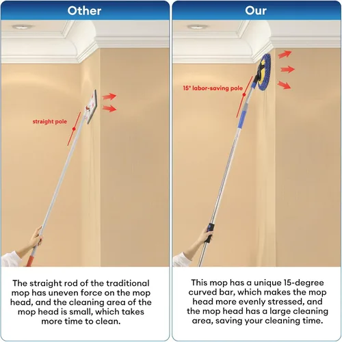 Miniatura 4 de Limpiador de Pared, Trapeador de Pared de Máximo 66'' con Mango Largo, Trapeador de Polvo para Techo con Poste de Extensión de Codo Ahorrador