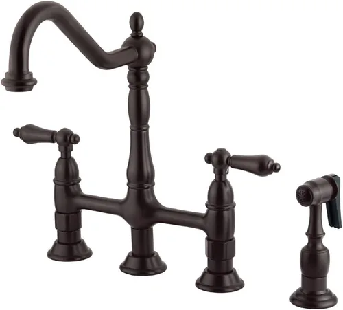Miniatura 16 de Kingston Brass KS1273ALBS Heritage - Grifo de puente de cocina de 8 pulgadas con rociador de latón, latón antiguo