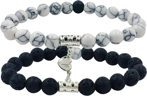 2 PCS Magnetic Couples Bracelets, Natural Stone Energy Stone Beads Bracelet Set His and Hers Long Distance Relationship Bracelet for Boyfriend