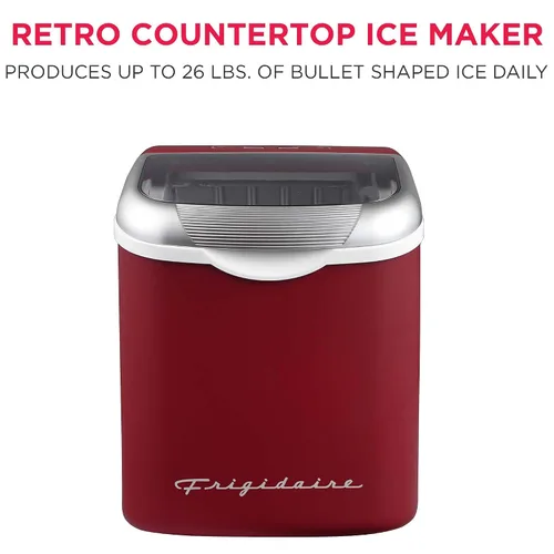 Miniatura 2 de FRIGIDAIRE Máquina de hacer hielo compacta retro, hielo bala, 26 libras por día (MerlotRed)