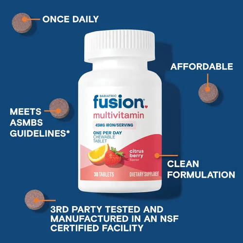 Miniatura 3 de Bariatric Fusion Multivitamínico Bariátrico Una Por Día con Hierro Masticable Sabor a Bayas Cítricas Vitaminas para Bypass Gástrico