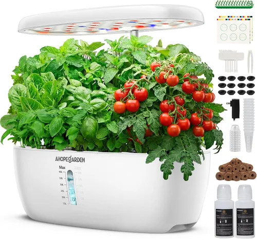 Ahopegarden Sistema de cultivo hidropónico de jardín interior: 12 cápsulas Kit de germinación de plantas Kit de jardín de hierbas Lámpara de Blanco