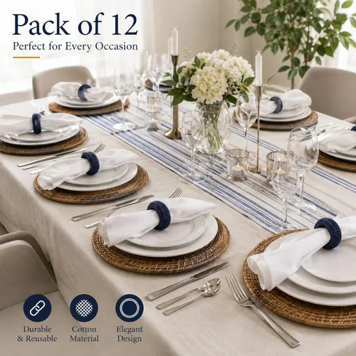 Miniatura 6 de ALPHA Living HOME Juego de 12 servilleteros tejidos de granja, servilleteros decorativos de alta calidad, decoración de mesa para mesa y comedor