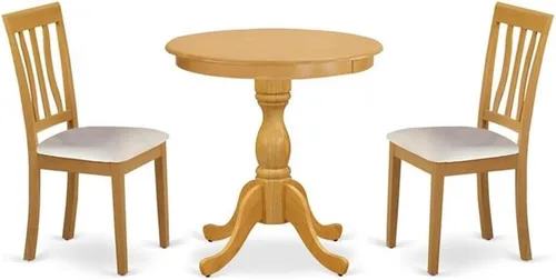 Miniatura 16 de East West Furniture Eden - Juego de 3 piezas para espacios pequeños que contiene una mesa de comedor redonda con pedestal y 2 sillas tapizadas