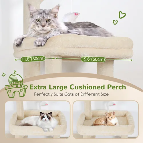 Miniatura 2 de Globlazer F50 Torre para Gatos para Gatos Adultos de Interior, Árbol para Gatos Resistente de 50 Pulgadas para Gatos Grandes, Casa de Árbol