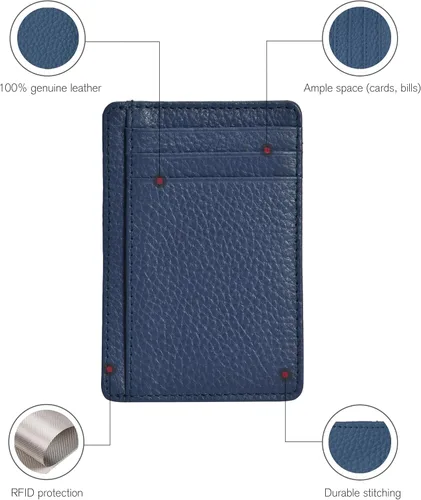 Miniatura 3 de Carteras de cuero Oak Leathers delgadas y minimalistas para hombres y mujeres con bolsillo frontal y bloqueo RFID, Púrpura, Pequeña