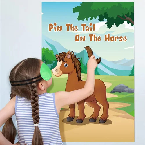 Miniatura 3 de Hxezoc Pin The Tail On The Horse Game para niños, póster de caballo grande, juegos de fiesta para fiesta de cumpleaños, decoraciones de fiesta