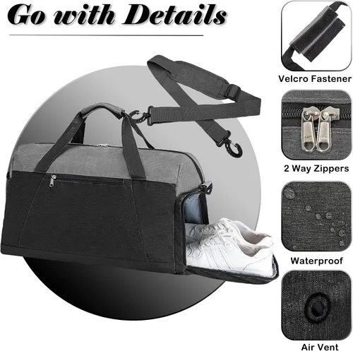 Miniatura 3 de Bolsas de gimnasio para mujeres y hombres con compartimento para zapatos y artículos húmedos, bolsa de lona plegable de 40 L, bolsa de lona ligera