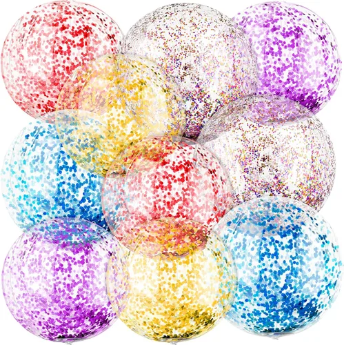 Sotiff 20 bolas de playa inflables con purpurina de 24 pulgadas y 16 pulgadas, bola de playa transparente para piscina, juguetes de agua grandes
