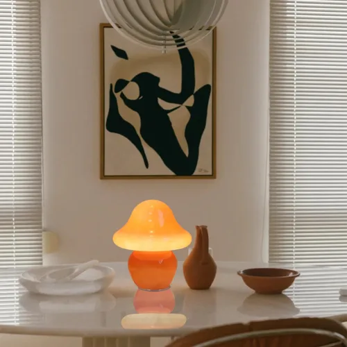 Miniatura 3 de HEQET Lámpara de hongo naranja de vidrio para mesa, lámpara de hongo para dormitorios, sala de estar, lámparas estéticas para dormitorio, linda