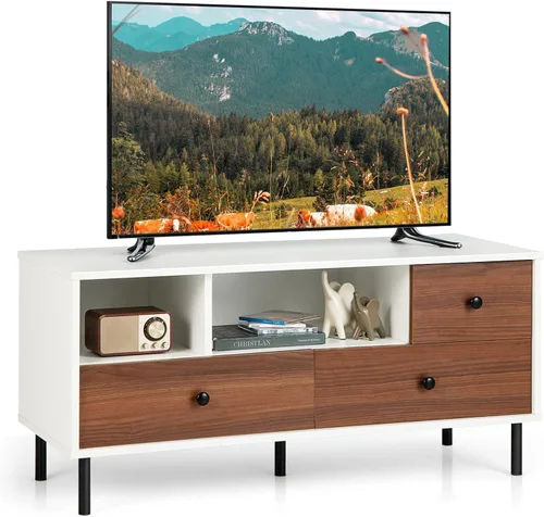 Tangkula Soporte de TV de granja para televisores de 50 pulgadas, moderna mesa consola de pantalla plana con 2 cubos y 3 cajones grandes, armario de