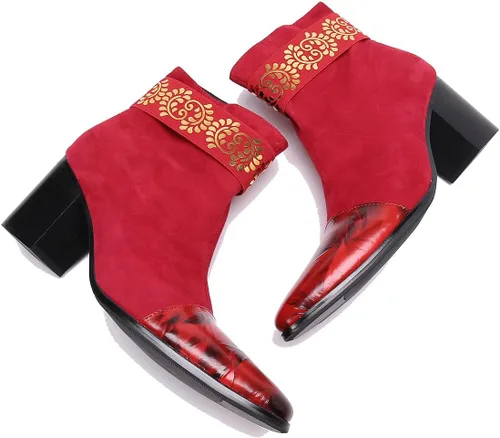 Miniatura 5 de Botas de vestir de fiesta para hombre, botas Chelsea de cuero genuino con bordado de moda, botas vaqueras occidentales, botas formales