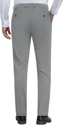 Miniatura 4 de Alimens & Gentle Pantalones de vestir elásticos para hombre, pantalones de golf sin planchado, cintura ampliable, parte delantera plana, pantalones
