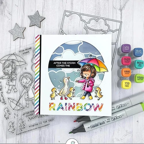 Miniatura 6 de Rainy Girl - Juego de sellos y troqueles transparentes para hacer tarjetas, plantillas cortadas para álbumes de recortes, álbum de fotos, papel