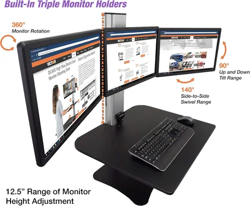 Miniatura 8 de Victor DC475 Convertidor de escritorio elevable eléctrico de triple monitor Escritorio sit-stand de tres monitores grandes Superficie de trabajo