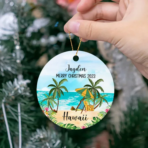 Miniatura 5 de Adorno de Navidad personalizado de playa de Hawái 2026, adorno de Navidad de paisaje urbano de Hawaii, adornos de Hawái, regalos para amigos, mamá