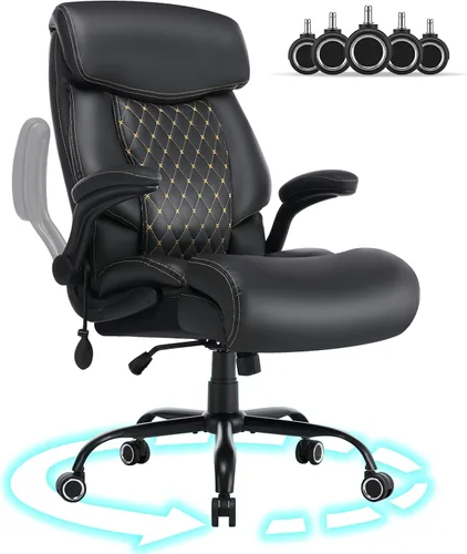 Silla de oficina grande y alta de 600 libras, escritorio ejecutivo ergonómico resistente con reposabrazos ajustables, asiento ancho, tela de piel
