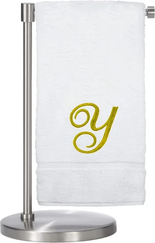Miniatura 40 de Script R - Toalla de baño con monograma, regalo personalizado, 27 x 54 pulgadas, juego de 1 toalla bordada con texto dorado, 100% algodón turco