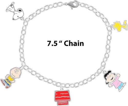 Miniatura 4 de Peanuts Pulsera con dije de Snoopy y sus amigos para mujer, licencia oficial, pulsera chapada en plata, regalos de Snoopy, Latón, Sin gemas.