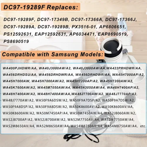 Miniatura 6 de DC97-19289F PX3516-01 Conjunto de bomba de drenaje de lavadora compatible con Samsung WA45M7050AW/A4 WA45H7000AW/A2 WA45T3200AW/A4 WA45N3050AW/A4