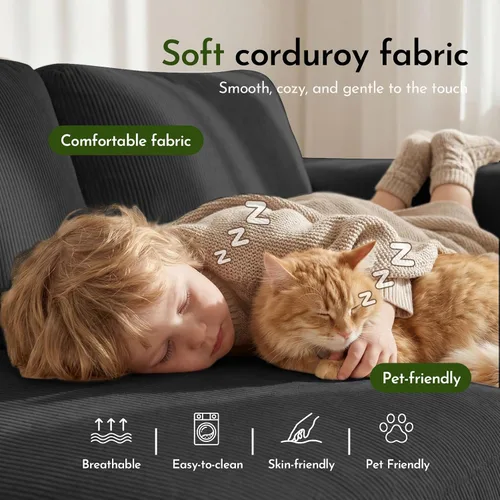 Miniatura 3 de Valthie Sofá Loveseat de Pana de 60.6", Sofás Modernos y Cómodos con Bolsillo Lateral, Sofá de 2 Plazas para Sala de Estar, Dormitorio y Espacios