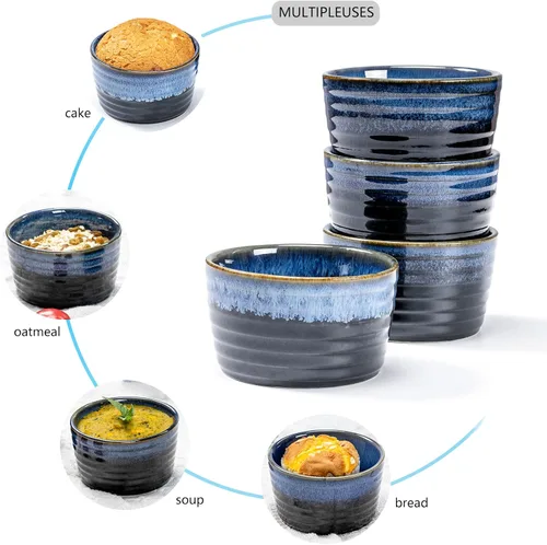 Miniatura 4 de Henten Home Juego de 6 moldes de cerámica de 8 onzas, moldes de porcelana para soufflé y crema Brulee, cuencos pequeños aptos para horno, esmalte