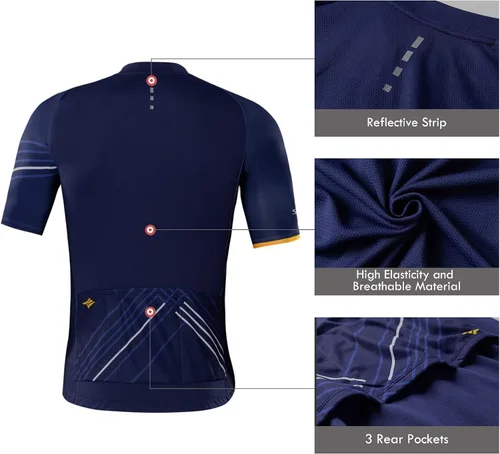 Miniatura 5 de Santic Camiseta de ciclismo para hombre, manga corta, camisas de ciclismo de montaña, chaqueta de bicicleta con bolsillos