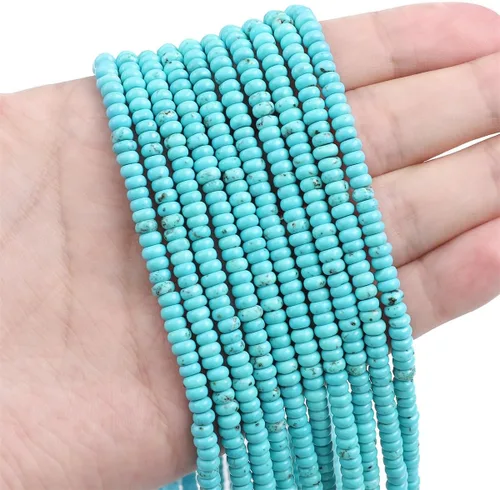 Miniatura 3 de BEADIA Abalorios separadores naturales de turquesa azul 4mmx2mm 38cm para hacer joyas con cuentas 4mmx2mm 38cm Azul turquesa