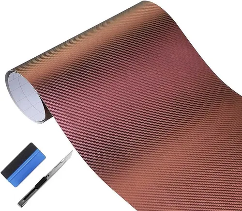 Miniatura 9 de LZLRUN Rollo de vinilo de fibra de carbono camaleón 3D de color morado a azul para automóvil, película adhesiva de liberación de aire sin burbujas