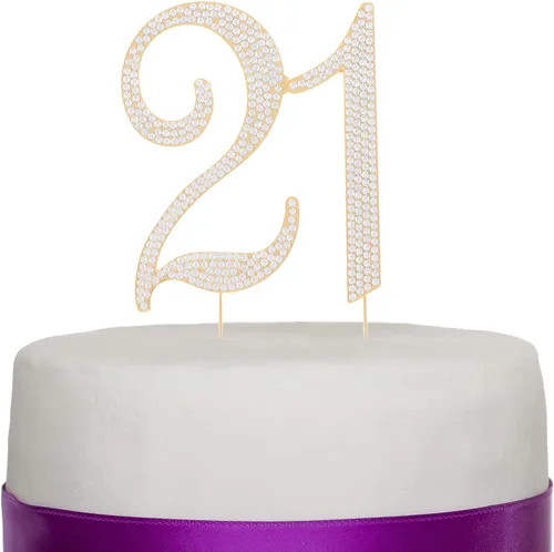 Ella Celebration Decoración para pastel con el número 21 para suministros de fiesta de cumpleaños de 21 años e ideas de decoración (dorado)