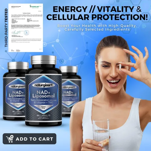 Miniatura 3 de Suplemento liposomal NAD+ con resveratrol, vitamina B3 y TMG Fórmula real NAD Plus, no NMN o NR Potente 4 en 1 saludable envejecimiento y apoyo