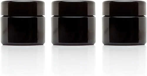 Infinity Jars Tarro clásico de vidrio negro de 1.7 fl oz (1.7 fl oz), hermético, a prueba de olores, recargable, para almacenamiento a largo plazo