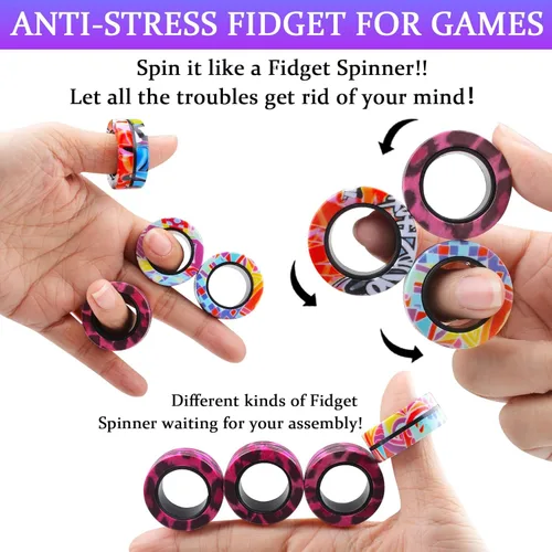 Miniatura 4 de Cevioce Juego de 9 Anillos Magnéticos Fidget, Juguetes Fidget Magnéticos para TDAH y Ansiedad para Adultos, Anillos Fidget Spinner para Alivio