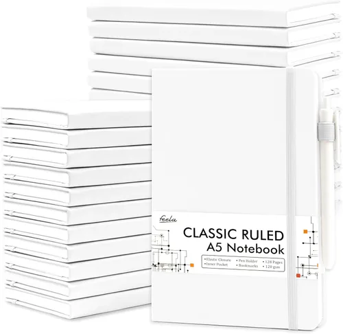 Miniatura 25 de Feela - Paquete de 24 cuadernos en blanco para el trabajo, cuaderno de negocios de tapa dura con líneas para escritura y soporte para bolígrafos