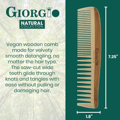 Miniatura 2 de Giorgio GIONAT6 Peine de Madera Natural Desenredante para el Cabello - Peine de Dientes Semi Finos y Anchos para Cabello Rizado, Peines de Bambú